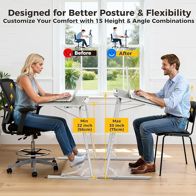 Upgraded Folding TV Tray Table, Sturdy Couch & Dinner Laptop Table | Adjustable Height & Angle Portable Desk for Eating, Work & Recliner; Includes Footrest, Cup Holder, iPad Holder, Edge Stopper - Image 5
