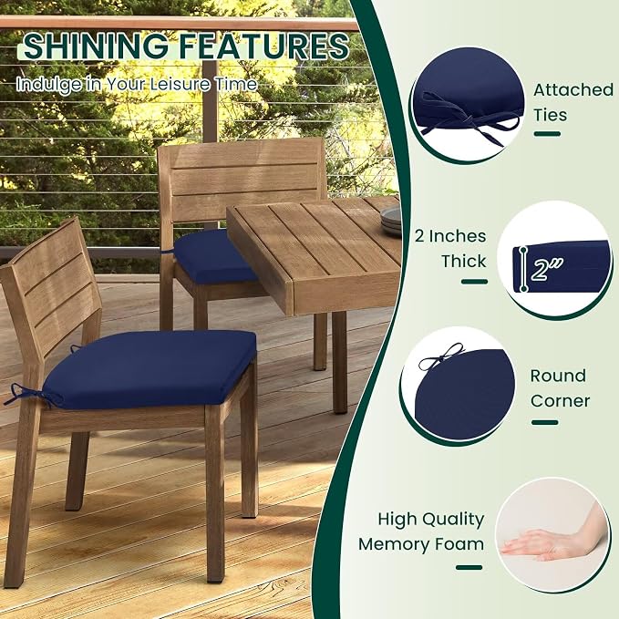 HARBOREST Outdoor Chair Cushions Set of 4, Water Resistant Patio Chair Cushions with Ties, Outdoor Seat Cushions for Patio Furniture, 17"x16"x2", Navy - Image 3