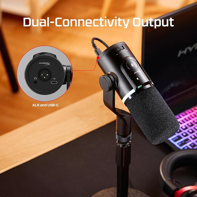 HyperX FlipCast Streaming XLR/USB Dynamic Microphone for PC, MacOS, PlayStation, Nintendo Switch, Broadcast Quality, USB, XLR, Universal Mount, Black - Image 7