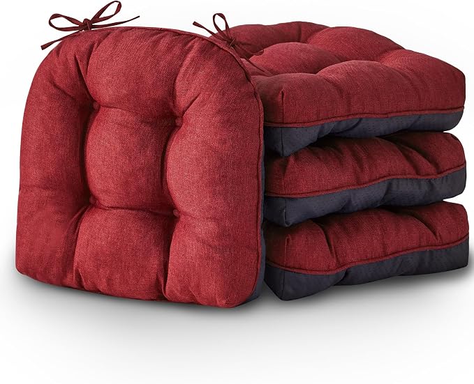 IASEAHK Chair Cushions for Dining Chairs, Seat Cushions for Kitchen Chairs, Indoor Seat Cushions with Ties, Tufted Foam Chair Pads, Non Slip Chair Cushions Set of 4, 15.5" x 15.5" x 4", Red - Image 8