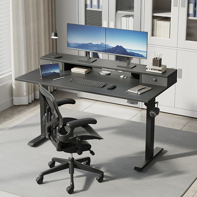 Klicelor 48 x23 Inch Electric Standing Desk with Drawers, Adjustable Height Small Sit Stand Desk for Home Office, Compact Computer Workstation with Storage– Black - Image 2