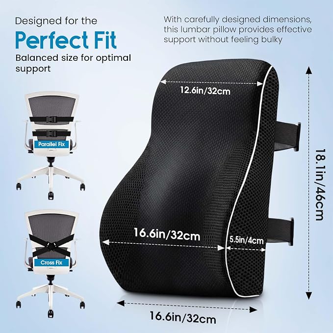 RUKHS Lumbar Pillow, Back Support for Office Chair and Car, Memory Foam | lumbar support for car, back support pillow for office chair, dual adjustable straps, breathable mesh, supports up to 300 lbs - Image 2