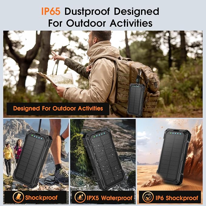 BLASOUL Solar Power Bank,49800mAh Wireless Portable Phone Charger with 4 Built-in Cables,22.5W Fast Charging USB-C in/Output External Battery Pack for iPhone,Android,Perfect for Hiking/Camping - Image 8