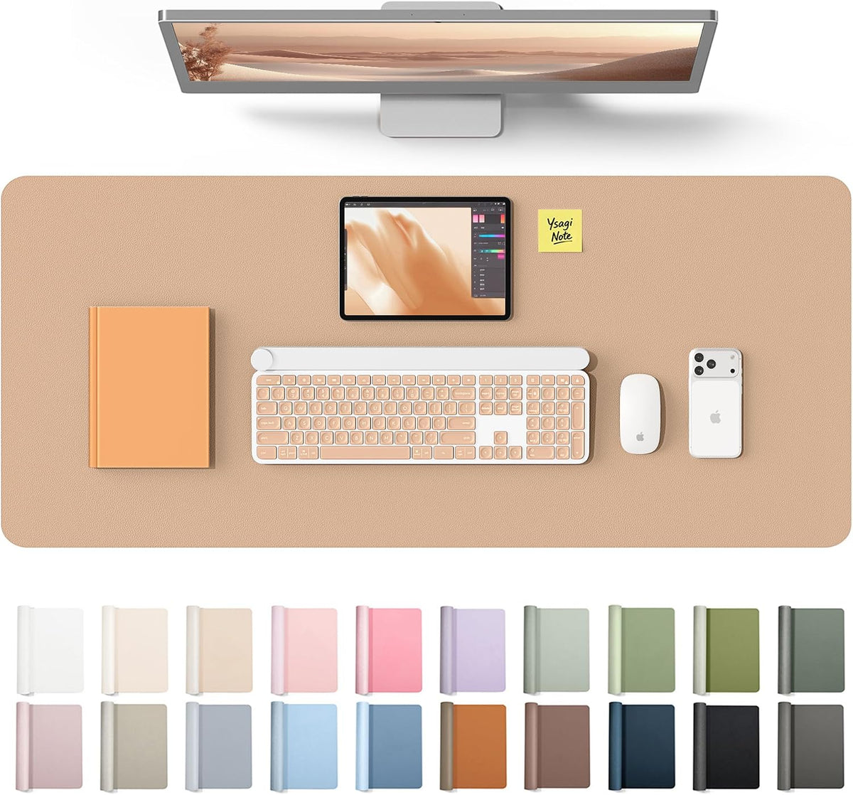 YSAGi Leather Desk Protector, Office Mat, Large Mouse Mat, Non-Slip PU Leather Blotter, Laptop Desk Mat, Waterproof Writing Pad for Office and Home(Latte, 42" x 17.2") by YSAGi