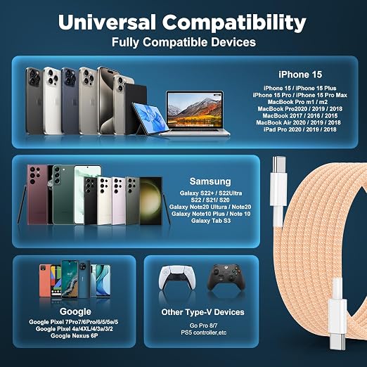 USB C to USB C Cable 6FT+10FT 2Pack 60W iPhone 17 16 15 Charger Cord Long Type C to C Cable Fast Charging for Apple iPhone 17 16 15/Pro/Pro Max/Plus/iPad Pro Air/MacBook/Air/Mini/Samsung Galaxy-Orange - Image 6