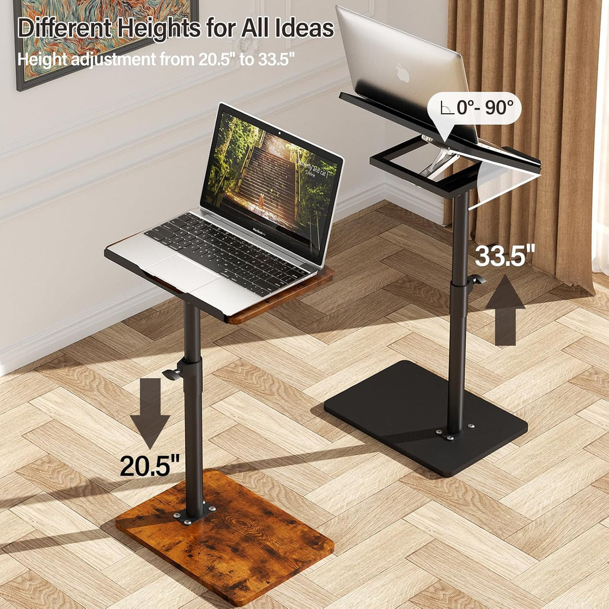 Sofa Armrest Tray Table for Couch - 360° Swivel Height Adjustable End for Small Spaces, Snack Side Table for Bed or Chair with Phone & Tablet Slot (Rich,Angle Adjustable) - Image 5