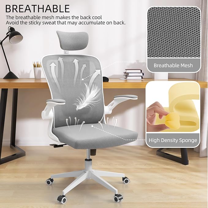 Ergonomic Office Desk Chair High Back Mesh Computer Chair Adjustable Chair | 360° Swivel Adjustable Lumbar Support & Flip-Up Armrests capacity 300 lbs capacity - Image 4