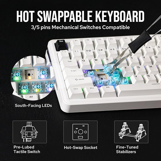 EPOMAKER TH85 QMK/VIA Wireless Gaming Keyboard, BT5.0/2.4GHz/USB-C | Hot-Swap Pre-lubed Custom Milk Blue Tactile Switches, Gasket Creamy Keyboard for PC/Mac/Office/Gaming (White) - Image 4