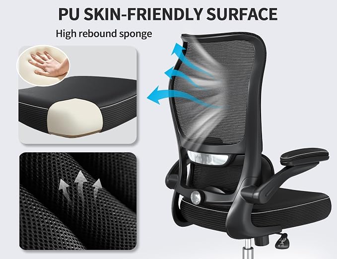 TRALT Office Chair Ergonomic Desk Chair - Gaming Chair with Lumbar Support | 330 LBS Home Office Desk Chairs , Reading Chair with Flip-up Armrests, Comfortable Computer Chairs (1, Black) - Image 7