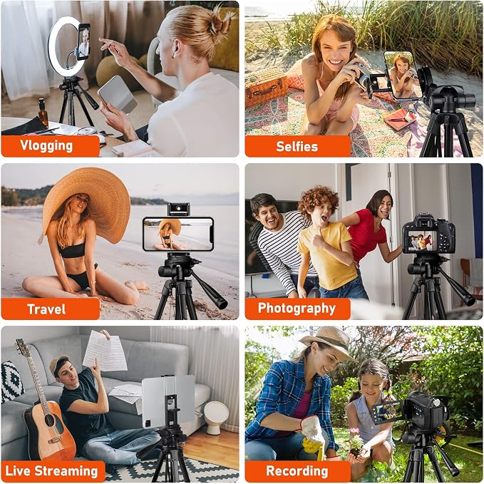 JOILCAN Camera Tripod, 68" Tablet Tripod Stand for Phone Camera | Travel Tripods Compatible with iPad iPhone DSLR SLR Projector, Cell Phone Tripods Stand with Remote/Travel Bag / 2 in 1 Mount - Image 5