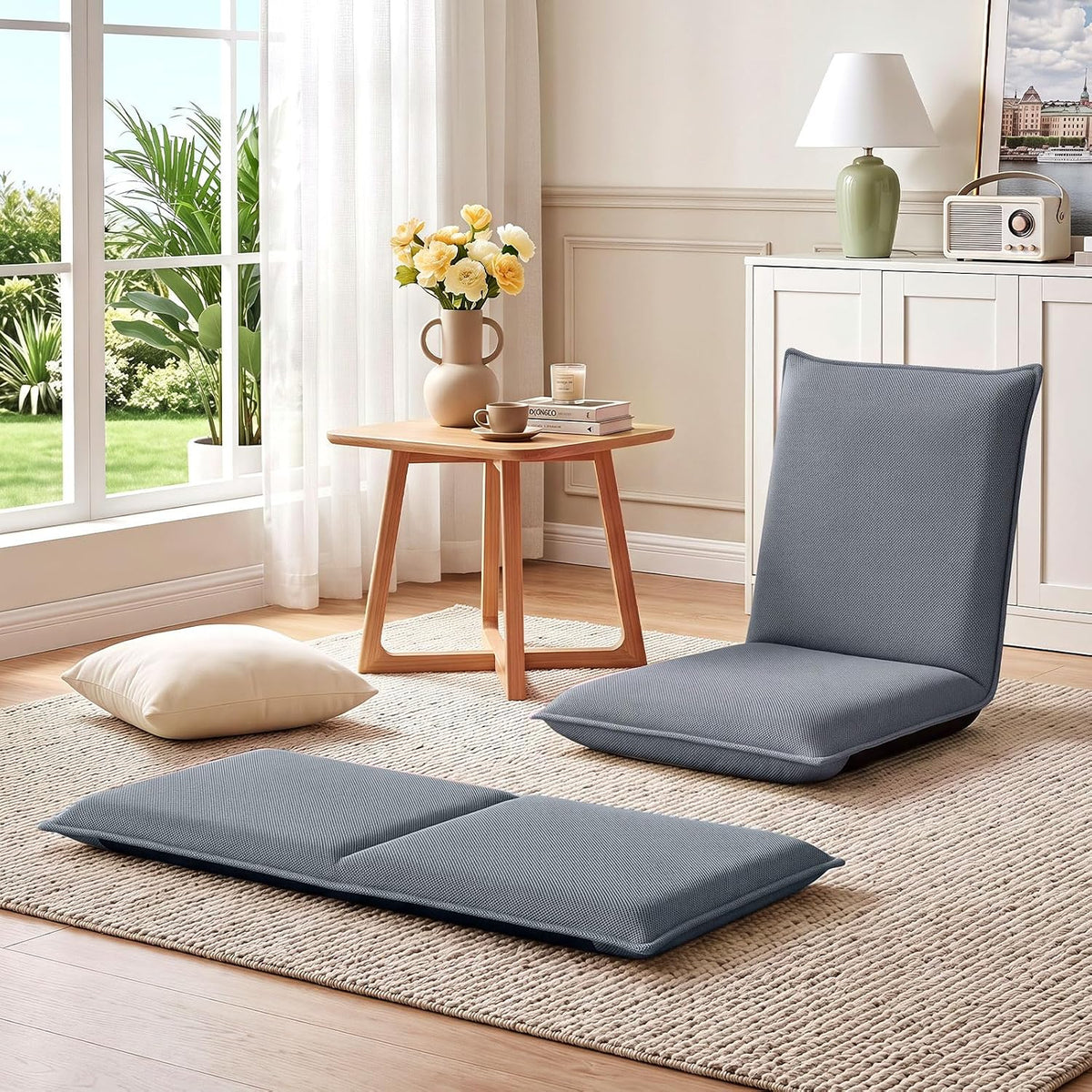 Giantex 2-Pack Floor Chair with 6 Adjustable Position, Metal Frame, Grey - Image 2