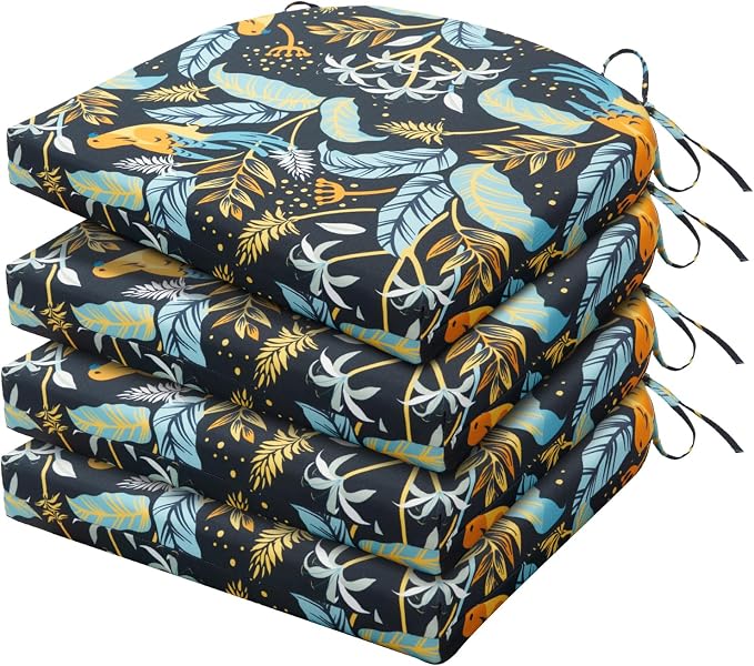 HARBOREST Outdoor Chair Cushions Set of 4, Water Resistant Patio Chair Cushions with Ties, Outdoor Seat Cushions for Patio Furniture, 17"x16"x2", Philomel by HARBOREST