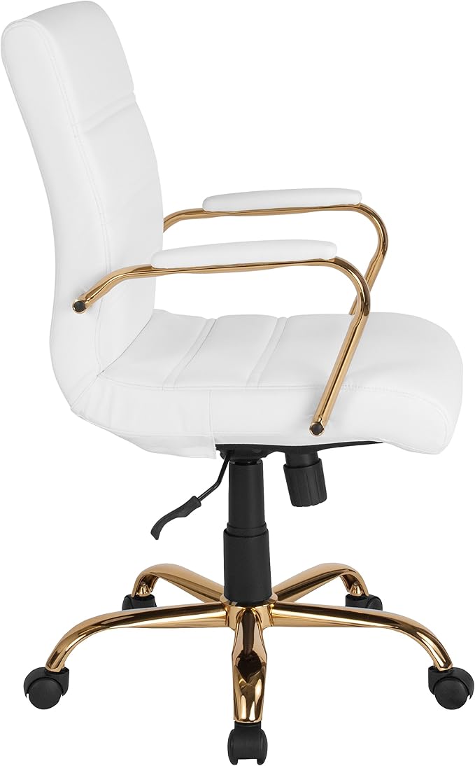 Flash Furniture Mid-Back White LeatherSoft Executive Swivel Office Chair with Gold Frame and Arms - Image 11