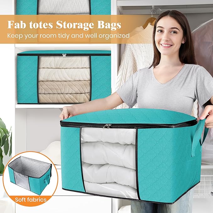 Fab totes 8 Pack Storage Bags for Clothes Blanket Storage Bins with Lids | Foldable Closet Organizers with Zippers,Window and Handles,Fabric Storage Bins for Sweater,Comforter,Bedding,Dorm essentials - Image 5