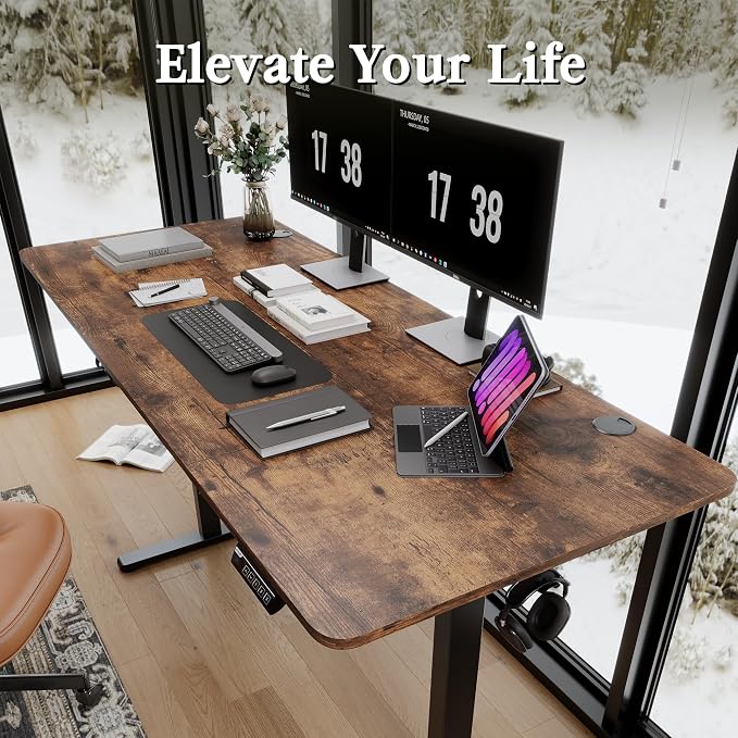 Monomi Large Electric Standing Desk 71“x31.5“ Height Adjustable,Brown | Sit Stand Up Desk for Home Office,Ergonomic Computer desk with Memory Preset and Anti-Collision,Headphone Hook - Image 7