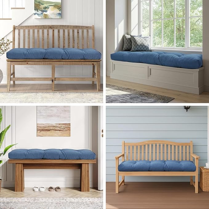 44 Inch Bench Cushions for Indoor Furniture | Super Soft Rectangle Bench seat Cushion Pad with Non-Slip Bottom, Waterproof Bench Pad for Window Porch(Blue, 44x19x4.5In) - Image 5