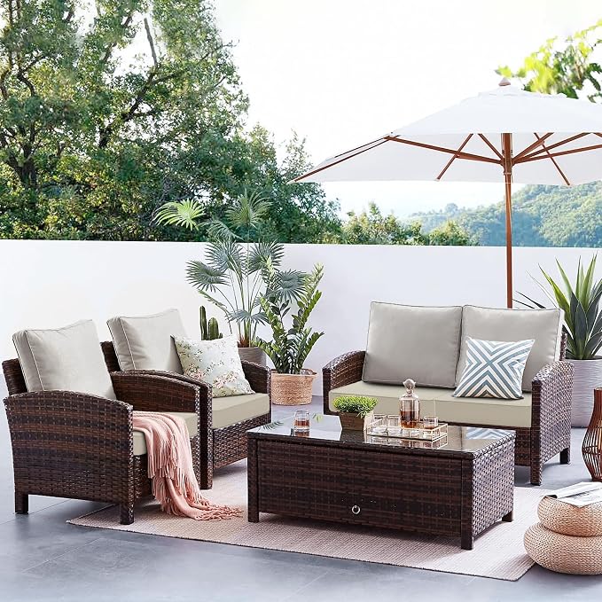 Favoyard Patio Chair Cushions 22 x 22 x 3 Inch Waterproof Outdoor Seat | Cushions for Patio Furniture 3-Year Color Fastness Garden Sofa Couch Chair Pads with Adjustable Straps Set of 2, Beige - Image 2