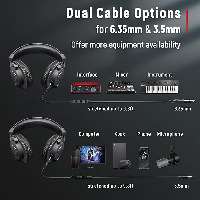 FIFINE HD8 Wired Studio Monitor Headphone, Detachable 3.5mm/6.35mm Cables | Podcast Headphones with 50mm Drivers, Closed-back, 50mm Drivers, Passive Noise Canceling, Lightweight, for PC/Mixer/Amplifier - Image 4