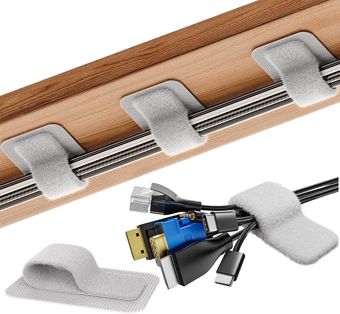 Cable Management Under Desk, 【Up to 15 Cord】【Enhanced Wire Holder】 Reusable Cord Organizer Holder, Adjustable Hook and Loop Cable Ties, Wire Clips Under Table Hider, 20 Pair(Grey) by Liveabetterlife