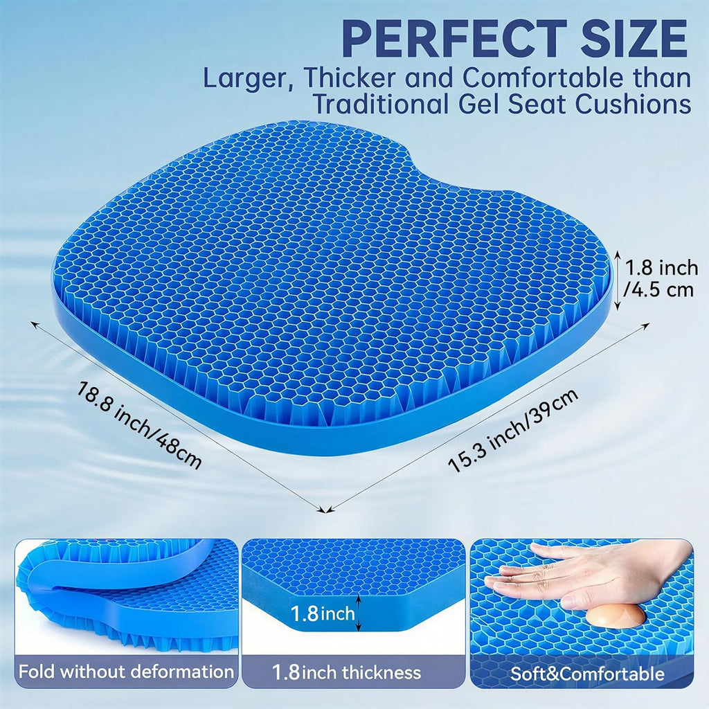 Gel Seat Cushion for Long Sitting, Double Thick Office Desk Home Wheelchair Seat Cushions, Gel Cooling Game Chair Pads for Car Truck Driver - Image 7