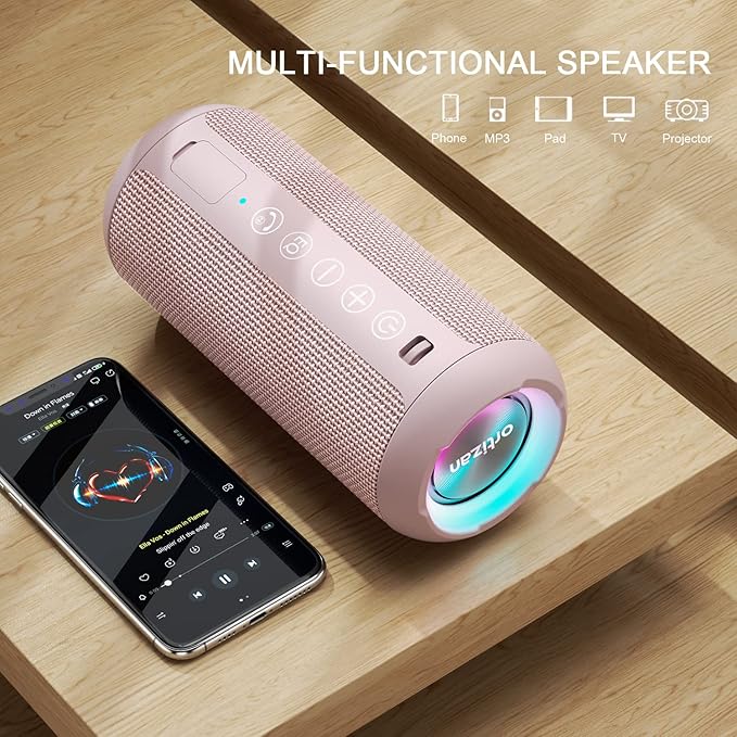 Ortizan X10 Portable Bluetooth Speaker, IPX7 Waterproof, Wireless, Pink | 24W Loud Stereo Sound, Deep Bass, Bluetooth 5.3, RGB Lights, Dual Pairing, 30H Playtime for Home/Outdoor/Party, Birthday Gift - Image 4