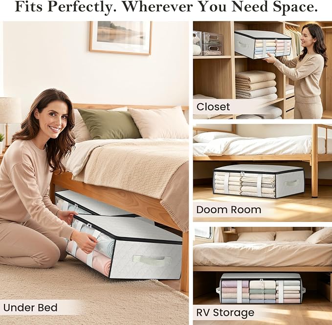 StorageRight Under Bed Storage Bags, 3 Pack, 40L, White | Breathable Non-Woven Fabric with a Clear Window and Zippered Top for Clothes, Comforters, Blankets and Seasonal Storage - Image 6