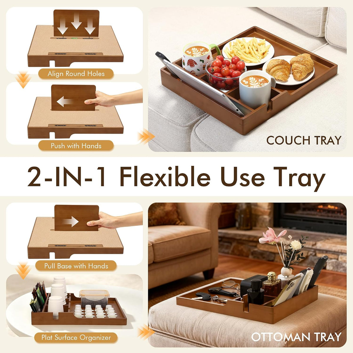 Oversized Bamboo Couch Table Insert Between Cushion,15.75"x13.38" - Image 5