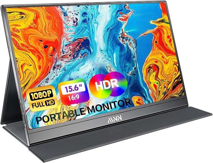 MNN 15.6" FHD 60Hz Portable Monitor USB-C HDMI IPS HDR Gaming Laptop | 15.6" FHD IPS HDR, 0.76cm/694g, USB-C one-cable, PC/Mac/Phone/Switch, speakers+stand, L/P, low blue, work&game by MNN
