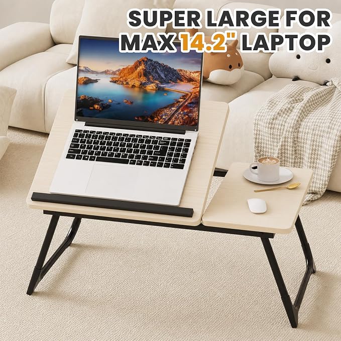 Laptop Bed Desk, 5-Angle Adjustable Bed Laptop Table with Cup Holder | Foldable Laptop Stand for Couch & Sofa, Portable Laptop Tray for Adults Writing Reading Eating, Beige - Image 8