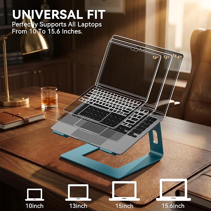 SOUNDANCE Laptop Stand, Aluminum Computer Riser, Ergonomic Laptops Elevator for Desk, Metal Holder Compatible with 10 to 15.6 Inches Notebook Computer, Navy Blue - Image 5