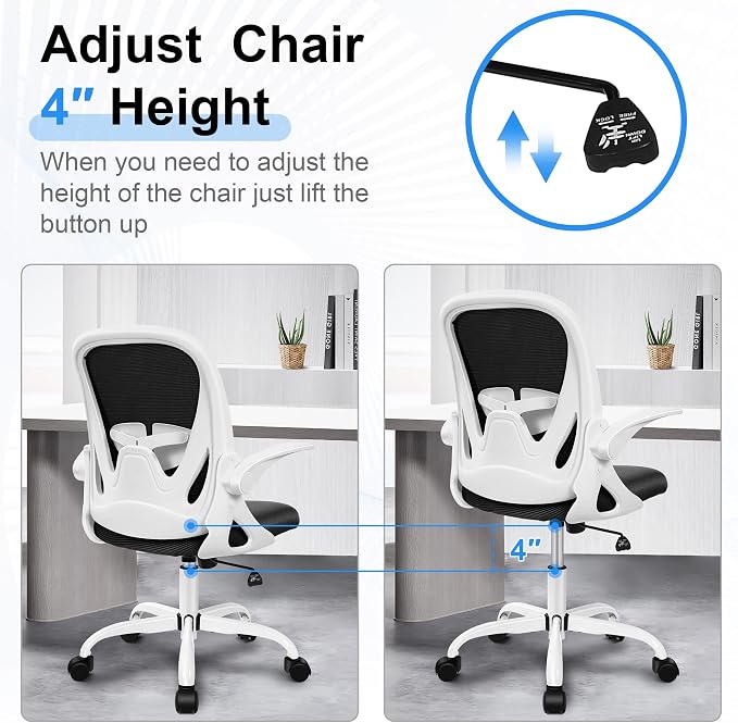 Office Chair Ergonomic Desk Chair with Adjustable Lumbar Support and Height, Swivel Breathable Desk Mesh Computer Chair with Flip up Armrests for Conference Room(White) - Image 8