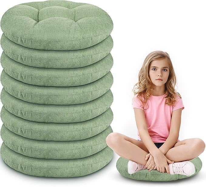 Fumete 8 Pcs Round Floor Cushions for Classroom Kids,Green | 16 Inch Diameter, Students Flexible Seating Pillows, Home Daycare School Reading Yoga Meditation, Soft Cushioned by Fumete