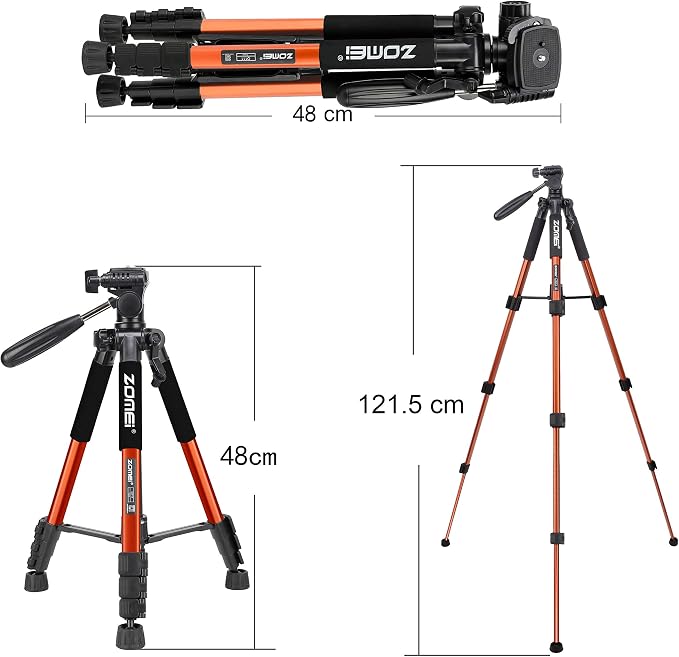 Compact Light Weight Travel Portable Aluminum Camera Tripod Q111 55" for Canon Nikon Sony DSLR Camera YouTube Phone with Carry Case (Orange) - Image 3