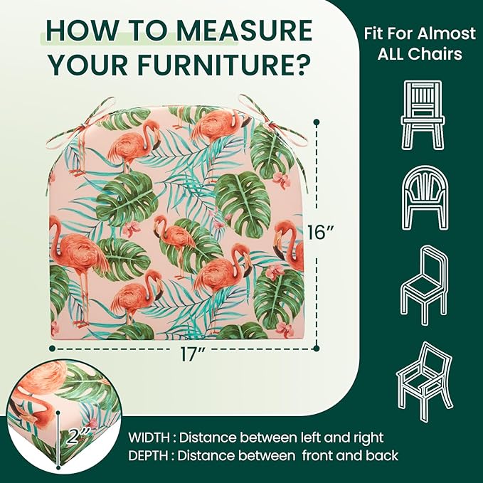 HARBOREST Outdoor Chair Cushions Set of 4, Water Resistant Patio Chair Cushions with Ties, Outdoor Seat Cushions for Patio Furniture, 17"x16"x2", Flamingo - Image 6