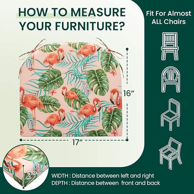 HARBOREST Outdoor Chair Cushions Set of 6, Water Resistant Patio Chair Cushions with Ties, Outdoor Seat Cushions for Patio Furniture, 17"x16"x2", Flamingo - Image 6