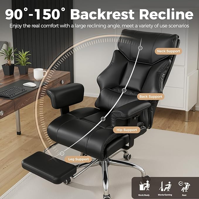 GTPLAYER Big and Tall Gaming Chair 400lbs Heavy Duty Office Chair with Foot Rest & Ergonomic Pocket Spring Cushion, High Back Lumbar Support for Lower Back Pain Relief, Ergo Black - Image 7