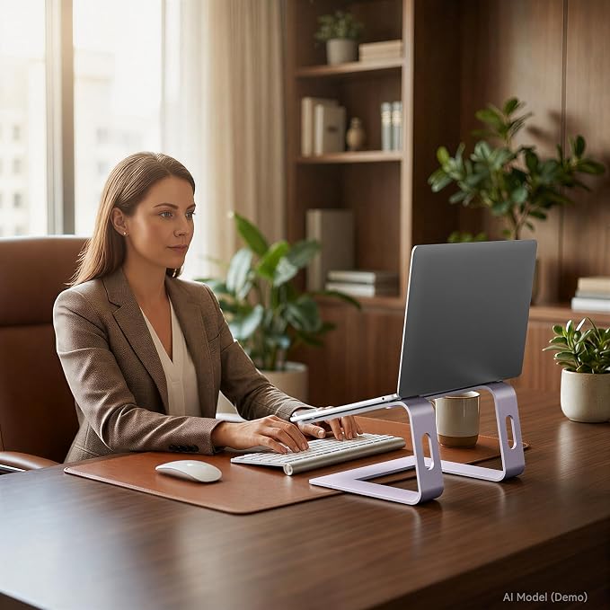 SOUNDANCE Laptop Stand, Aluminum Computer Riser, Ergonomic Laptops Elevator for Desk, Metal Holder Compatible with 10 to 15.6 Inches Notebook Computer, Purple - Image 7