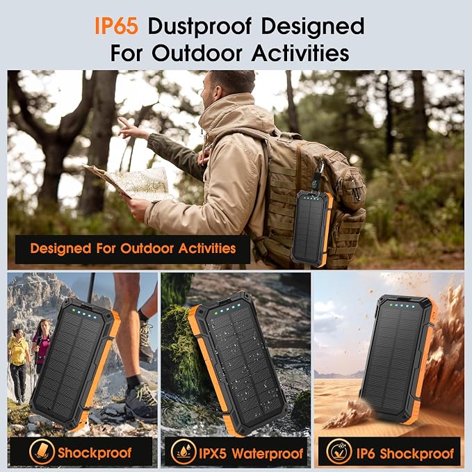 Solar Power Bank,49800mAh Wireless Portable Phone Charger with Built-in 4 Cables,22.5W Fast Charging External Battery Pack PD 3.0 USB-C In/Output for iPhone,iPad,Android,Perfect for Camping, Hiking - Image 8