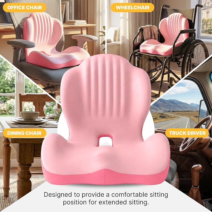 CHANCEE Ergonomic Seat Cushion with L-Shaped Design for Office Chair (Pink) | Memory Foam Orthopedic Cushion with Coccyx Hollow, Lumbar Support & Tailbone Pain Relief for Car, Truck, Gaming Chair - Image 8