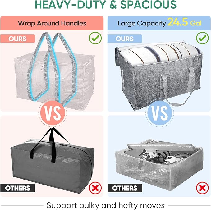 BALEINE 2-Pack Oversized Moving Bags with Reinforced Handles, Heavy-Duty Storage Tote for Clothes, Moving Supplies (Winter Grey, 2-Pack) - Image 4