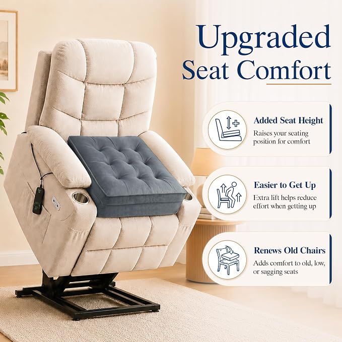 Allaboutsla Recliner Seat Cushion, 20x20x5 Lift Chair Cushion for Elderly | Thick Dual-Layer Recliner Cushion Adds Height, Comfy Recliner Cushions for Long Sitting, Non-Slip Chair Pad for Recliner Gray - Image 3