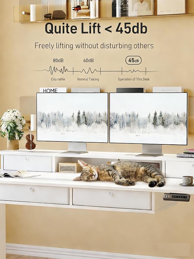 CubiCubi 48" x 24" Standing Electric Desk with Drawers, Warm White | Height Adjustable Workstation, Computer Sit Stand Up Office Table with Large Storage Shelf, 4 Drawers and 2 Hooks - Image 6