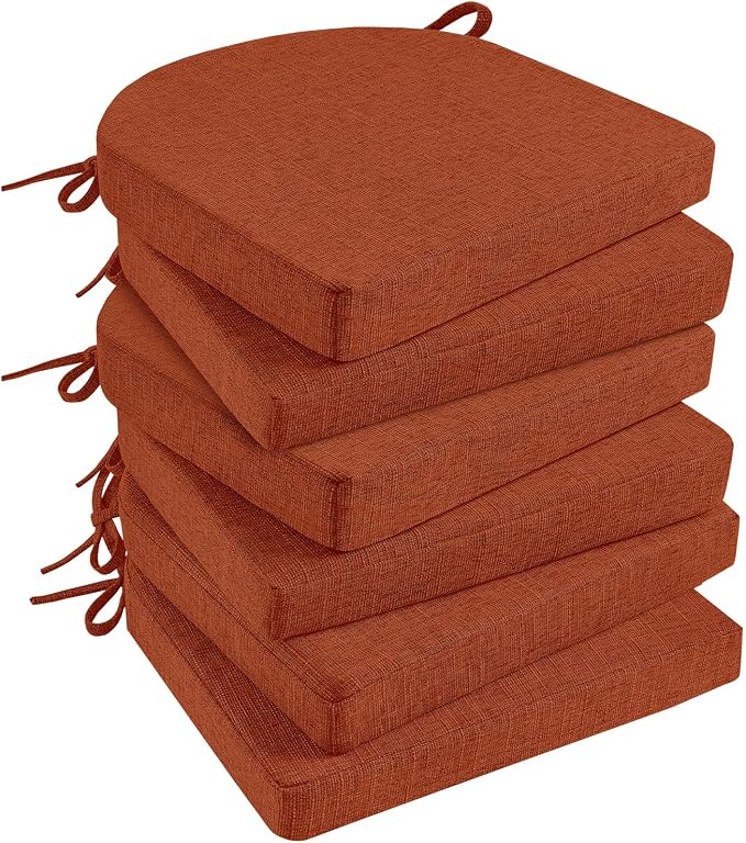 Basic Beyond Memory Foam Dining Chair Cushions, 6 Pack, 16 x 16 inches, Rust with Slip-Resistant Backing and Ties by BasicBeyond