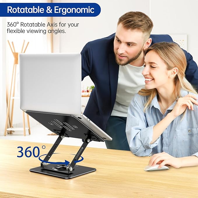 BESIGN Laptop Stand with 360° Rotating Base, Ergonomic Adjustable Notebook Riser, Foldable Computer Holder Compatible with 10-14" Laptops, LS11 Black - Image 4