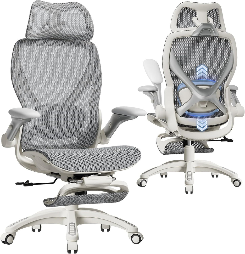 ELABEST X100 Ergonomic Mesh Office Chair with Footrest, Big and Tall Home Desk Chair with 5D Flip-Up Arms, Adjustable 3D Lumbar Support, Gaming & Executive Computer Chair by ELABEST