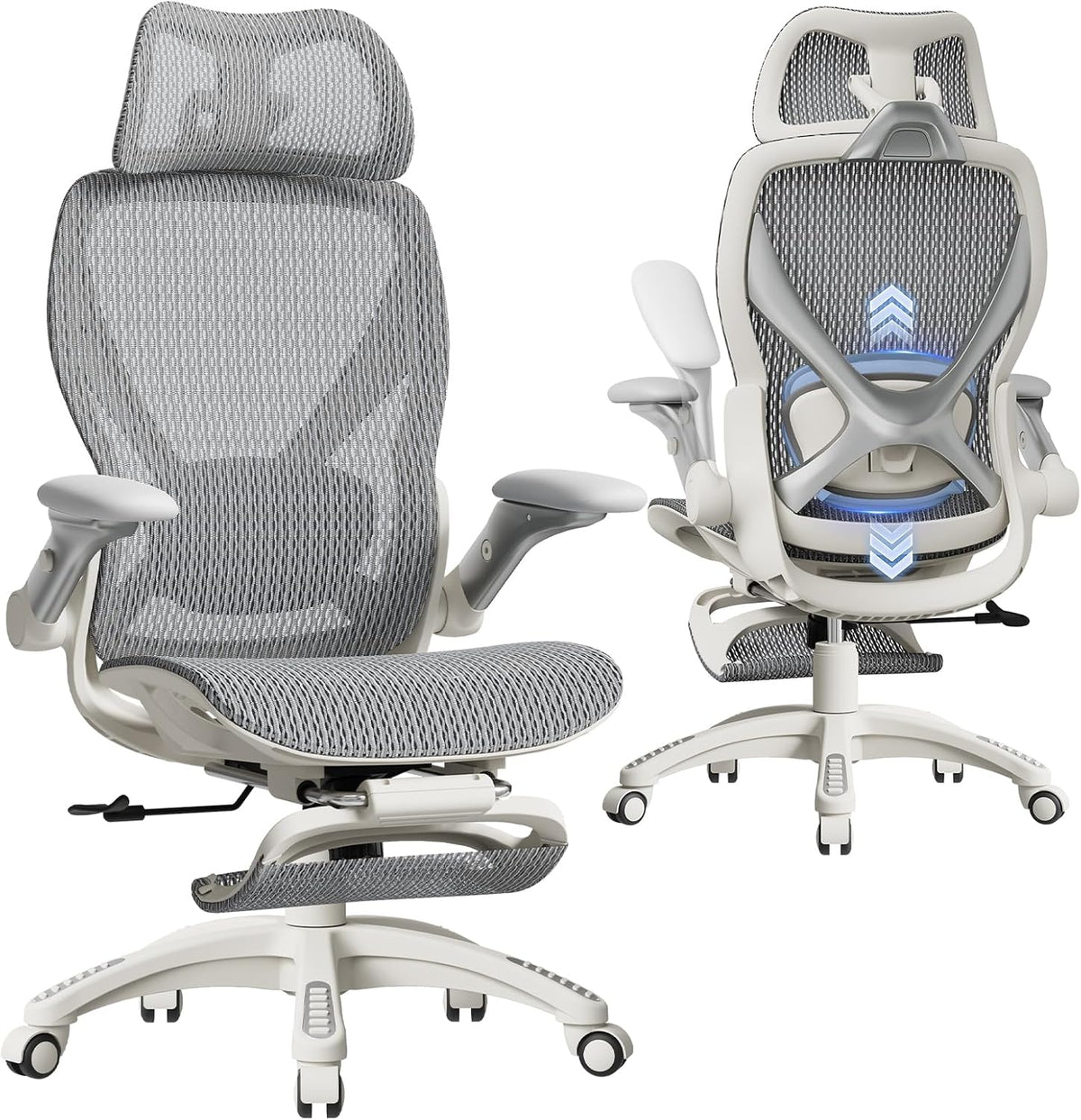 ELABEST X100 Ergonomic Mesh Office Chair with Footrest, Big and Tall Home Desk Chair with 5D Flip-Up Arms, Adjustable 3D Lumbar Support, Gaming & Executive Computer Chair by ELABEST