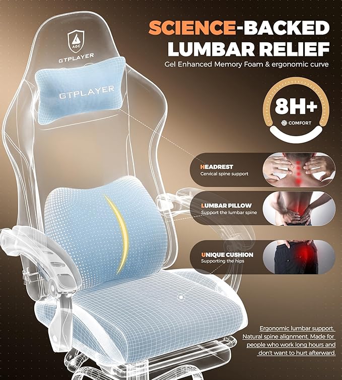 GTPLAYER Gaming Chair with Foot Rest & Pocket Spring Cushion, Ergonomic High Back Computer Desk Chair with Headrest & Lumbar Support for Back Pain Relief, Breathable Fabric, Blue - Image 5
