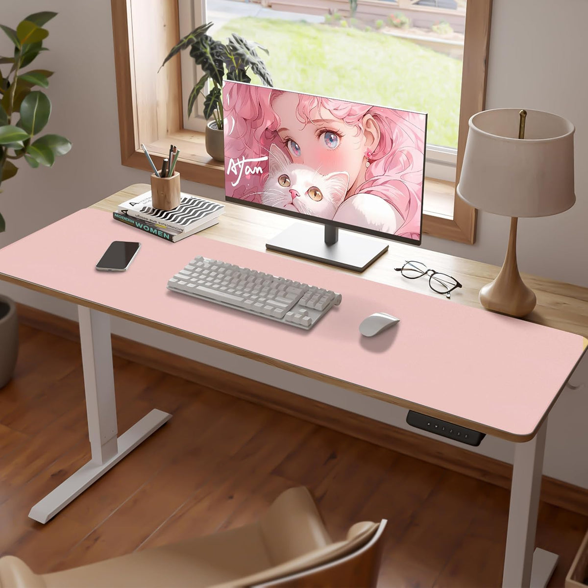 Leather Desk Pad Mat, Large Pink Desk Mat, 47.2" x 16.9" - Image 4