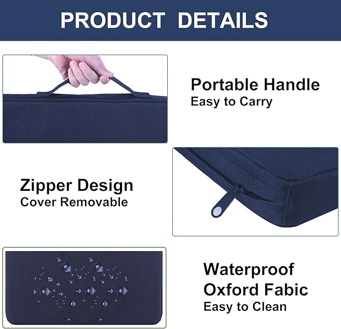 Stadium Seat Cushions 2-Pack 3-Pack, Portable Bleacher Cushions, Waterproof Oxford Fabric, Zipper Design, (Blue, 2-Pack) - Image 4