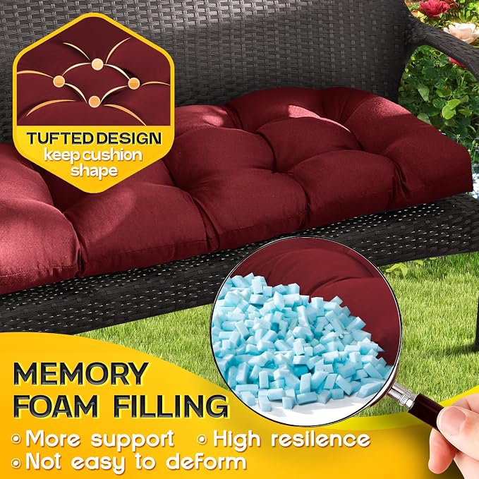 MAGIC ELEPHANT Outdoor Bench Cushion, Memory Foam Loveseat Cushion for Patio Furniture Wicker Chair, Settee Porch Swing Seat Cushion, 44 x 19 Inches (Red) - Image 3